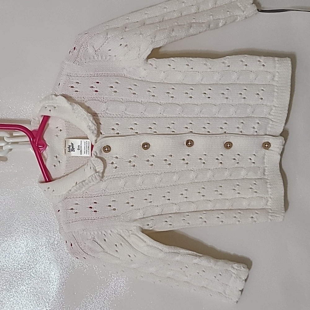 BABY B'GOSH Cream Long Sleeve Pointelle Button-Up Cardigan Sweater- Size 9M  NWT